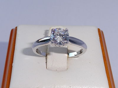 Ladies Sterling 925 Fine Silver Brilliant Cut White Sapphire Solitaire Ring