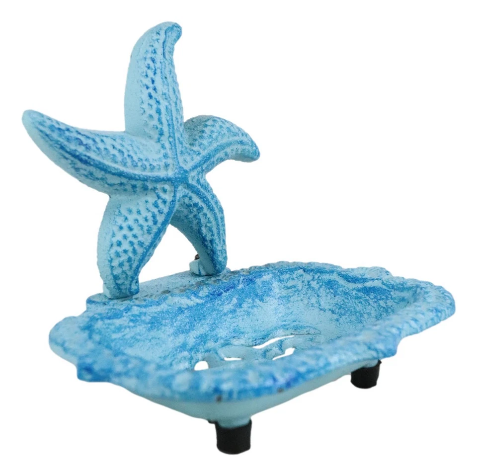 Figura Jabonera Estrella de Mar Azul Rústica Costera Océano Marino Hierro Fundido Foto 4 de 4