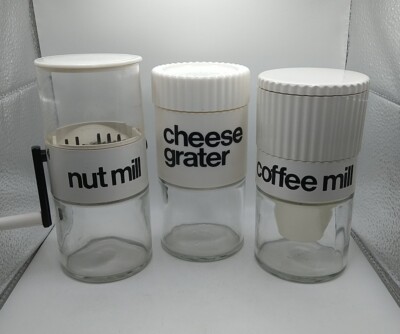 Vintage 1970s Gemco USA Cheese Grater Coffee Nut Mill Black White Generic Letter