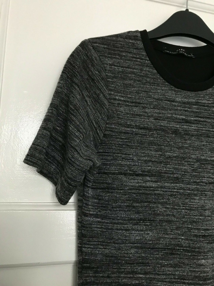 Zara Grey Short Sleeve Stretch Tunic Uk Size Small S 8 Knee Length
