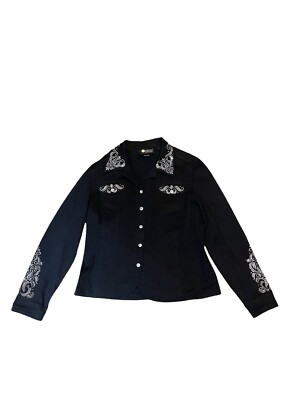 Christine Alexander  SWAROVSKI Crystal Embellished Black Denim Jacket size L