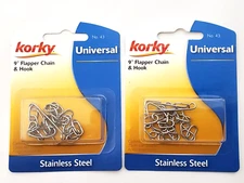 Lot of 2 Korky No 43BP Universal 9" Flapper Chains & Hook Stainless Steel
