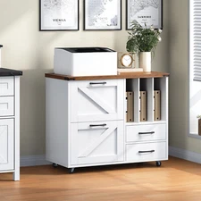 File Cabinet Mobile Printer Stand Rolling Office Cabinet File Cabinet White
