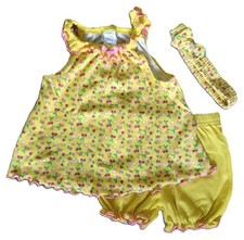 SWIGGLES Baby Girls 3-pc Set Sundress, Diaper Cover Headband Yellow 12M
