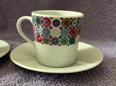 L.Dake & Zn 2er Set bunte Mini Kaffee/Espressotassen mit Untertassen NEU