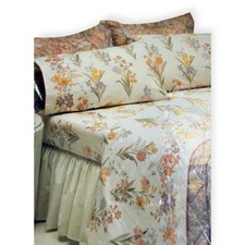 VTG JCPenney Full Size Flat Sheet PAINTED GARDEN w/ Purple, Pink, Yellow Floral