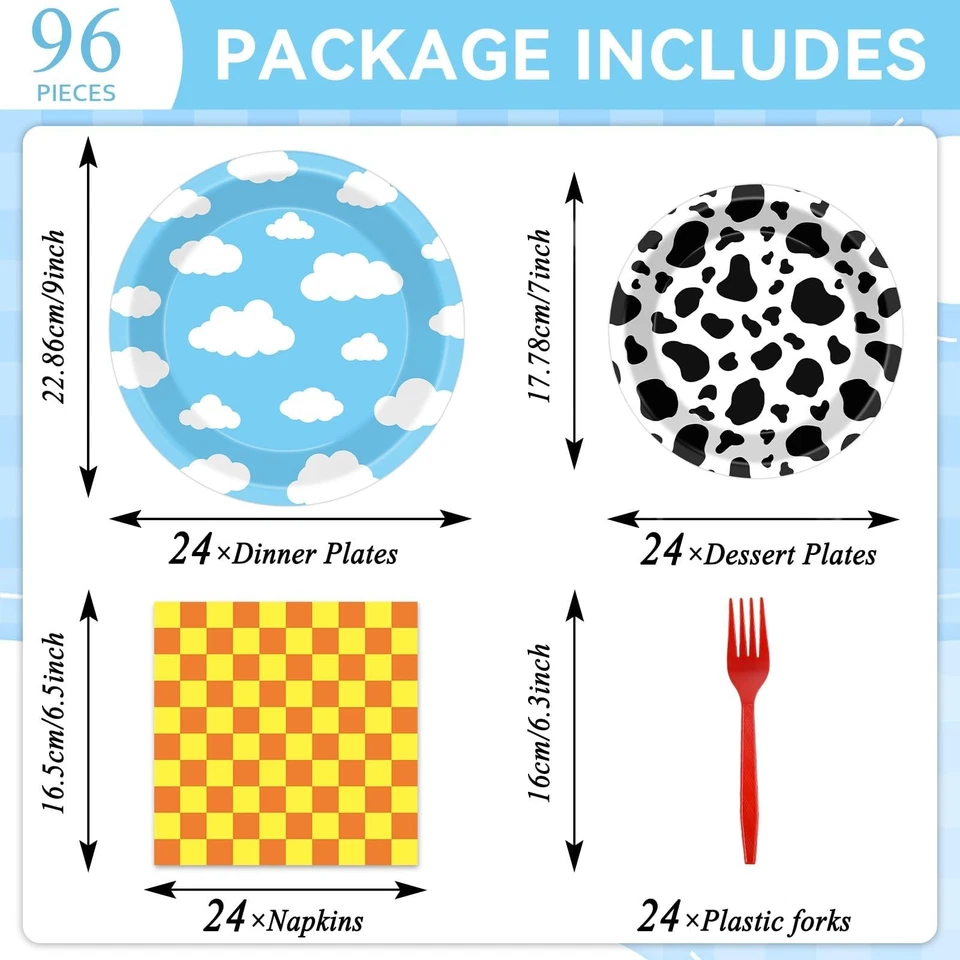 96 PIEZAS Platos y servilletas de papel para fiesta de historia de dibujos animados para juguete inspirar juego fiesta... Foto 2 de 4