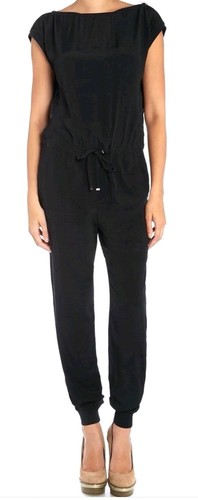 DIESEL R-LU Tuta Women’s Jumpsuit Black Viscose Drawstring Waist Cap Sleeve S