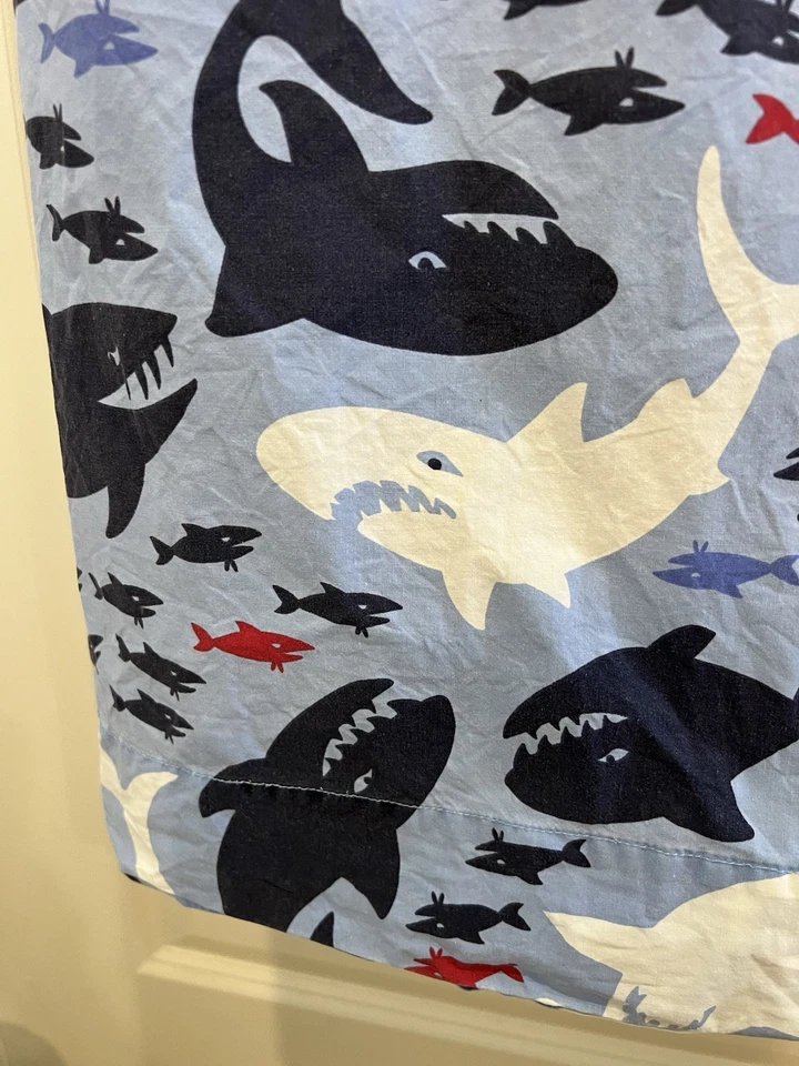 Pottery Barn Kids folha dupla plana mergulhador oceânico peixe tubarão algodão orgânico 60 x 90 - Imagem 3 de 4