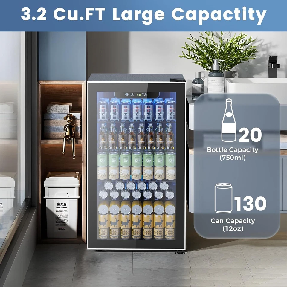Compact under Counter Beverage Refrigerator - 130 Can Capacity with LED Lighting - Image 4 of 4