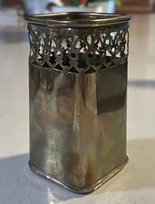 VTG Brass Filigree Pencil/Pen Holder 4.25” Tall Square Shape
