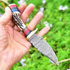 8’’ Handmade Damascus Steel Hunting/Camping Sharp Stag/Antler Knife with Sheath