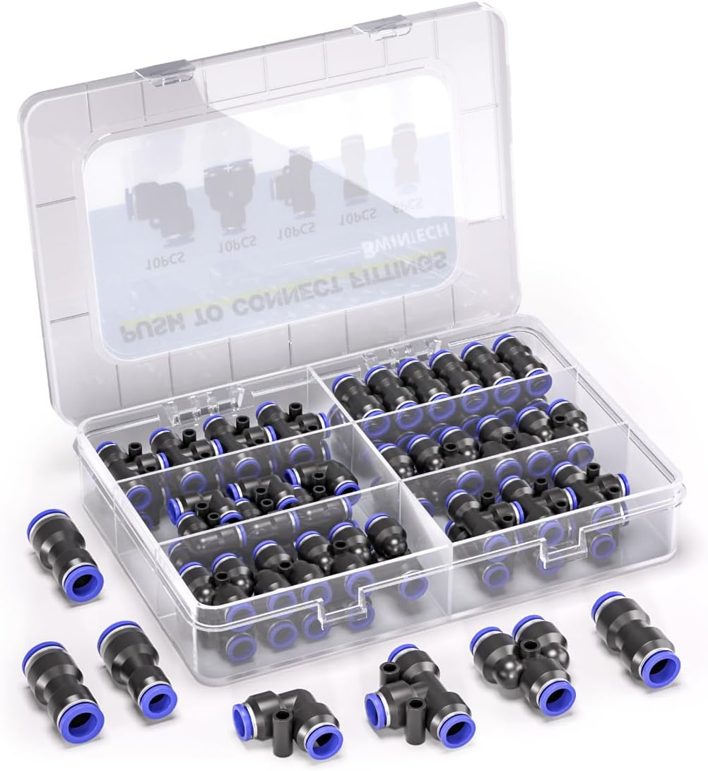 46 Pcs 8Mm Push to Connect Pneumatic Quick Fittings Set Straight/Tee/Splitter