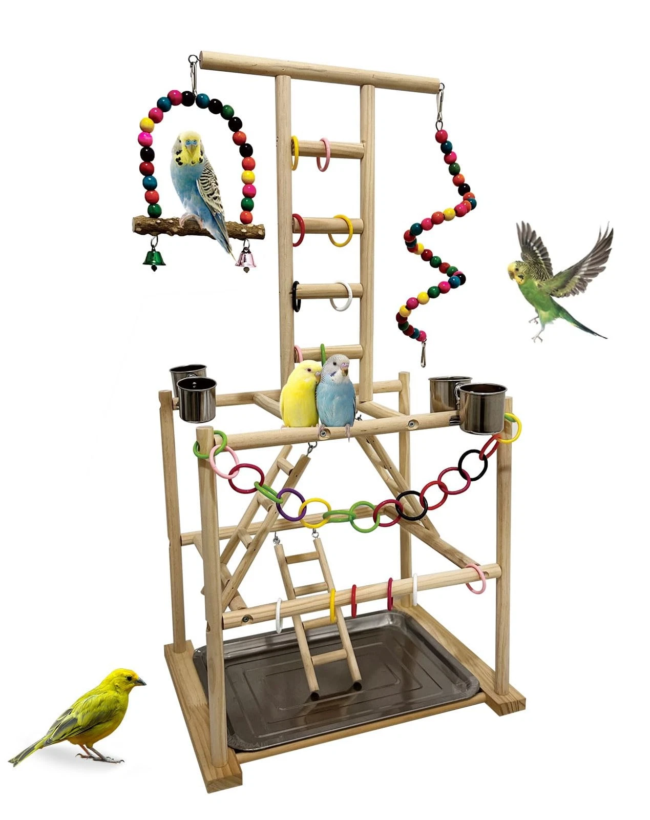Niwaes Bird Play Stand, Large Parakeet Playground, Natural Lagre, burlywood
