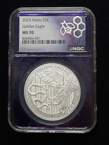2025 1oz Silver Malta S5E Golden Eagle NGC Purple Core MS70