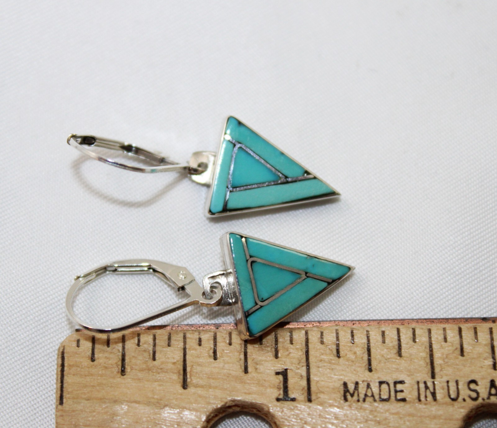 Sterling Silver Turquoise Inlay Triangular Shaped… - image 11