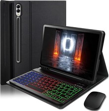Samsung Galaxy Tab S10 12.4 inch Case - Black Keyboard with Rainbow Backlight