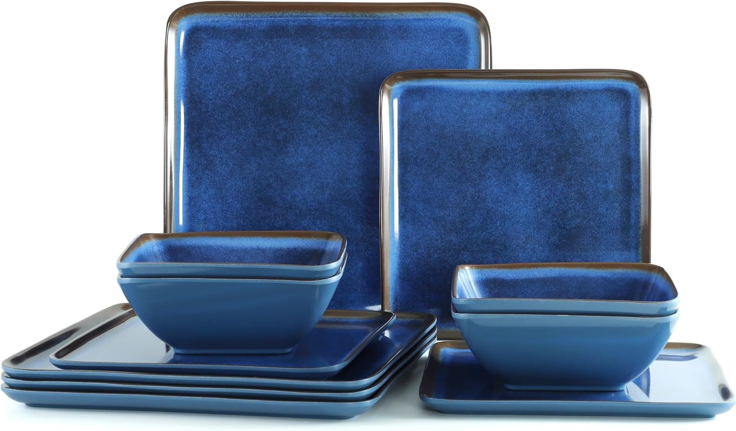 Navy Blue Melamine Dinnerware Set, 12 Pcs Unbreakable Plates