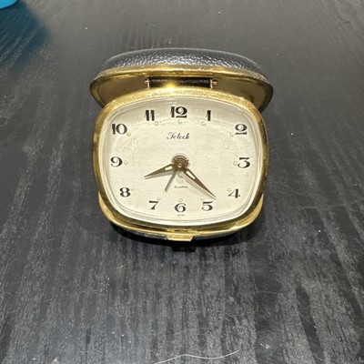 Vintage Telock Reisewecker leuchtend mit Gehäuse zum Aufziehen Japan JNS