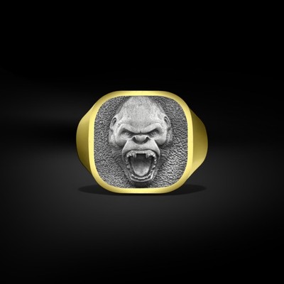 King Kong Silber Siegelring Herrenring in Sterlingsilber, Angry Ape Gorilla...