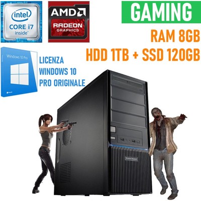 PC Computer Assembled Gaming I7 8GB SSD 120GB+HDD 1TB AMD Radeon