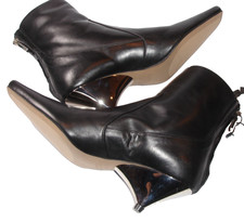 Zara Black Leather Zip Up Ankle Boots With Gold Kitten Heels, Size 5 NEW