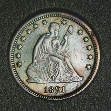 1891 SEATED LIBERTY QUARTER◾ MID/HIGH-GRADE VF+ COIN◾MODEST BUT APPEALING TONING