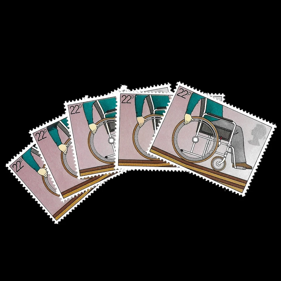 VINTAGE Unused Stamps GB 1981 : 5 * QEII 22p. Disability 'Man in Wheelchair’ - Image 2 of 2
