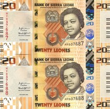 Sierra Leone 2x 20 leones 2022 P-38 UNC consecutive