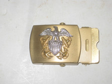 US NAVY Silver  Gold Officer's Brass Belt Buckle Vintage