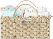 HBlife Baby Diaper Caddy, Paper Rope Storage Baskets Nursery Bin with Removable