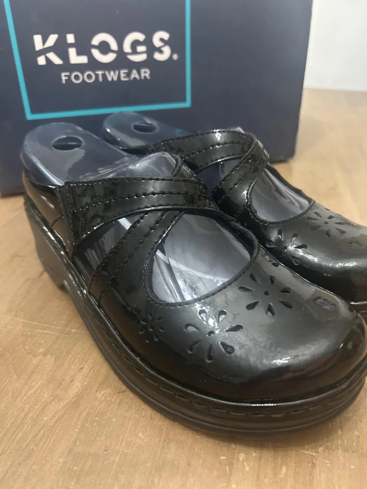 Zapatos Klogs Carolina para mujer talla 6,5 charol negro antideslizante zuecos Mary Jane Foto 3 de 4