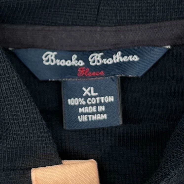 BROOKS BROTHERS FLEECE Boy's Sz XL Navy/White Striped 1/4-Button Pullover Hoodie - Image 3 of 4