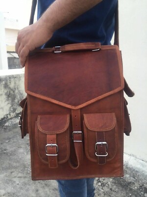 Leather Backpack Bag Travel Rucksack Laptop New Genuine Vintage For Men's