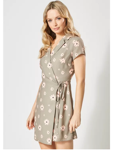 Peach Floral Print Summer Wrap Dress 