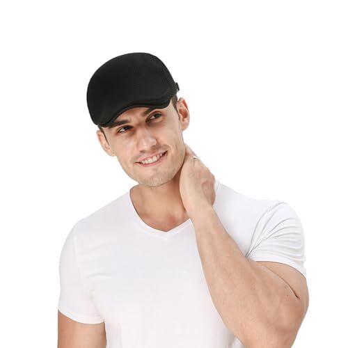 Men's Mesh Cap Breathable Summer Newsboy Hat Adjustable One Size 1# Dark Grey - Bild 5 von 7