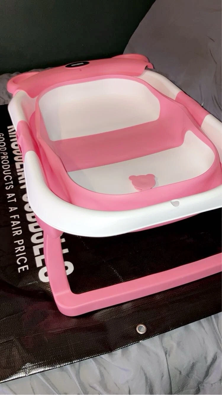 Collapsible Baby Bathtub for Newborn with Thermometer & 1 Soft Floating Cushion