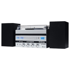 Victor Geneva 5-in-1 Desktop Music Center w 3-Speed Record Player and FM Radio