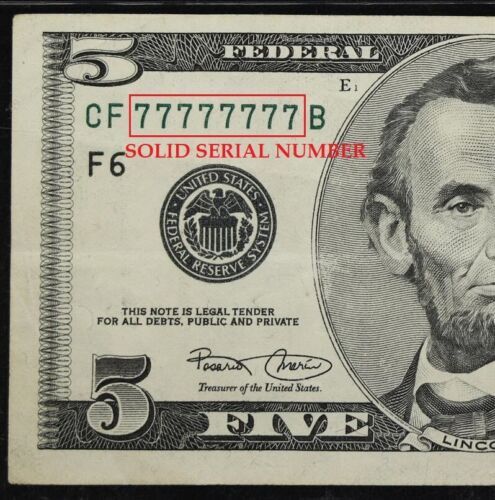 2001 $5 FR Banknot Fr# 1988-F Atlanta Solidny numer seryjny** CF77777777 B** PCGS 30 - Zdjęcie 1 z 5