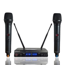 2CH UHF Wireless Microphone System Dual Handheld Church Stage Karaoke Audio Mic