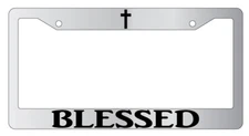 Blessed w/cross Chrome License Plate Frame