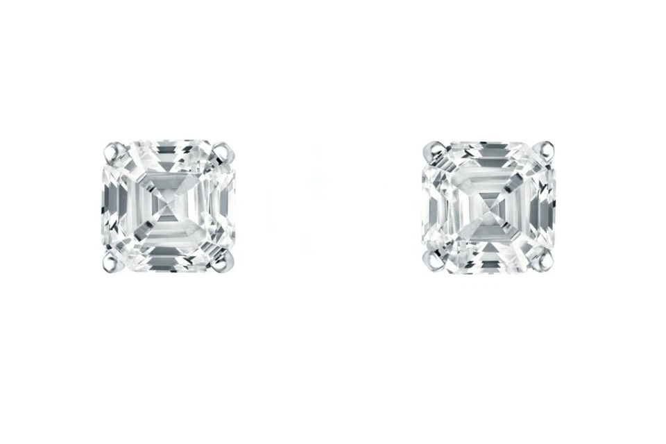 2.50 Ct Asscher Created Diamond Earrings Studs Real 18K White Gold Basket Push - Image 2 of 3