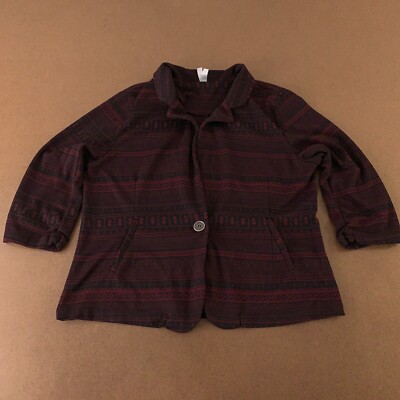 Vanity Women's 2XL Black Burgundy Print Stretch Knit 3/4 Sleeve 1 Button Blazer