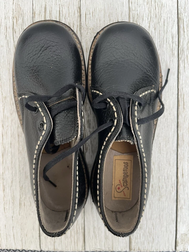 Zapatos Oxford Vintage Niños Cuero Negro - Niño Pequeño Talla 10.5 Años 50-60 Nuevos de Lote Antiguo Foto 2 de 4