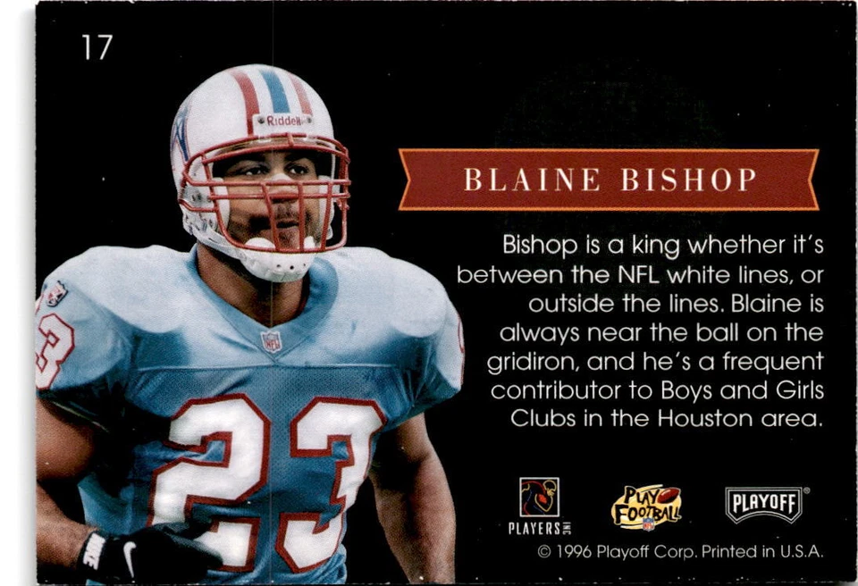 1996 Playoff Absolute #17 Blaine Bishop Prime Unsung Heroes Houston Oilers - Image 2 of 2