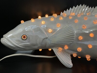 Vintage 1950s MCM Lighted Novelty Pearl White Fish TV Lamp Vintage 1950s MCM Lighted Novelty Pearl White Fish TV Lamp