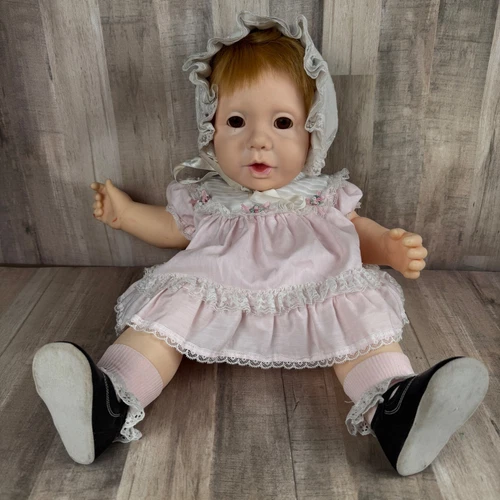 Vintage 1984 Hasbro J Turner Real Baby Doll 20" Brown Eyes Brown Hair Weighted