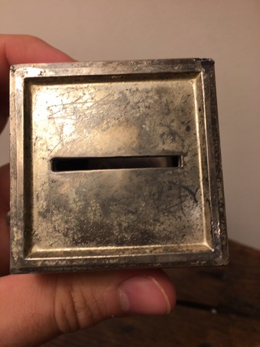 Vintage Silver Plated Coin Bank Piggy Bank Baby Block A/B Duck & Bear - Picture 6 of 12