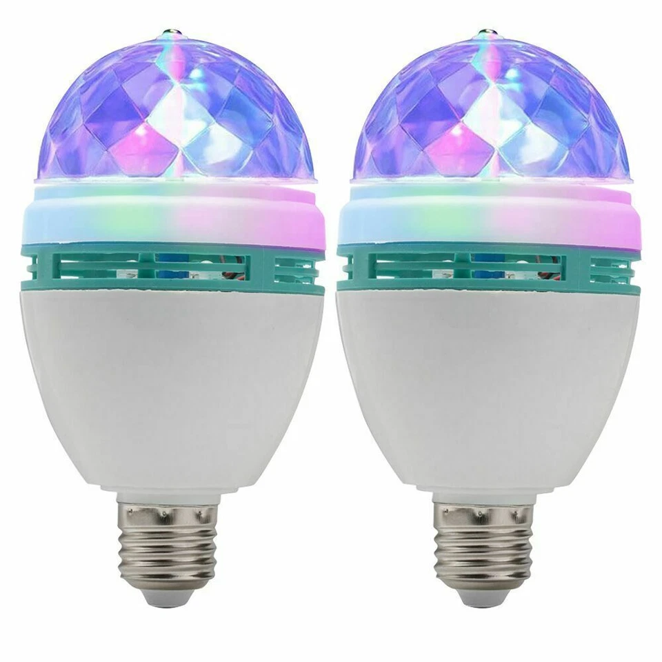 10Pcs 3W RGB LED Crystal Rotating Light Bulb E26 Lamp Holder Xmas Party DJ Disco - Image 2 of 4