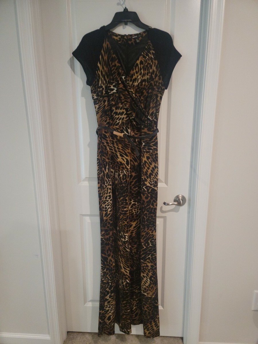 mango suit dress black leopard medium maxi long short sleeve cut elegant prom Size:0/0